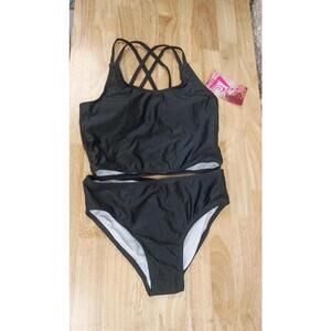 Kanu Surf Girls' Waverly UPF 50+ Beach Sport Criss-Cross Tankini Solid Black, 16